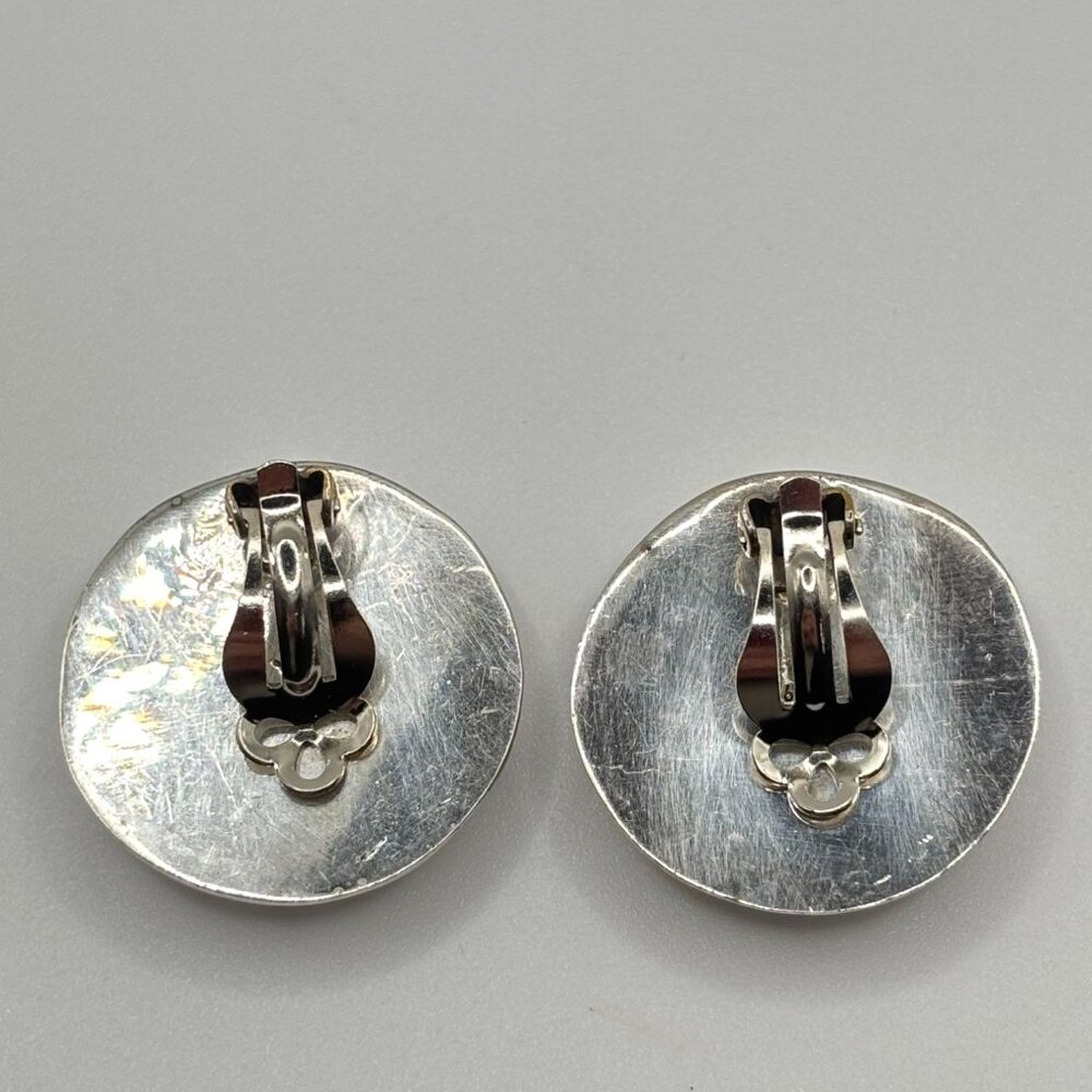 Sterling Silver 925 Clip-On Earrings Textured Wave Design - Picture 2 of 8